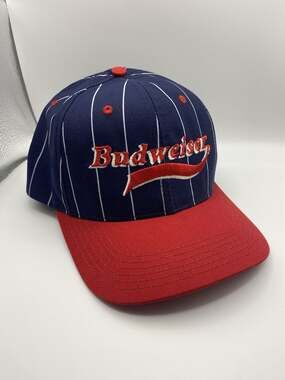 Vintage Budweiser Hat Beer Red/Blue White Stripes Snapback Cap Made in USA